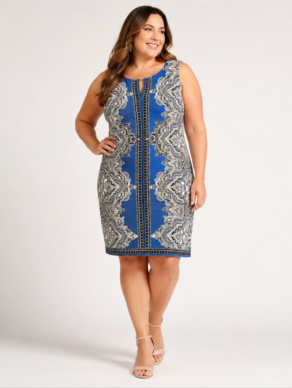 Studio One New York Blue Paisley Sleeveless Sheath Dress Plus Size 1X NWT